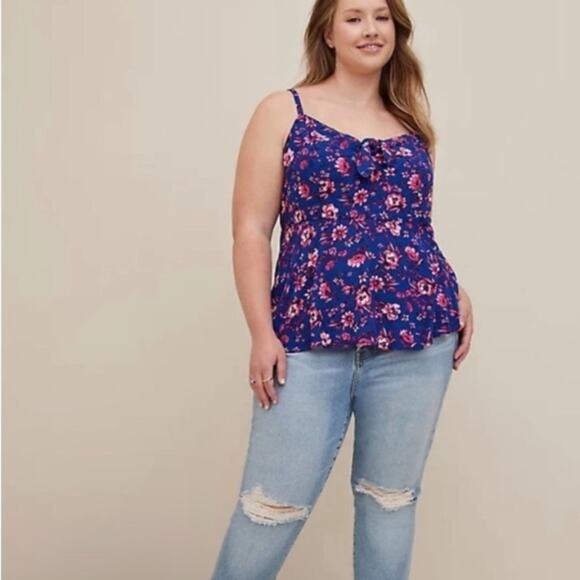 Torrid Floral Blue PEPLUM EYELET CAMI - Picture 2 of 7